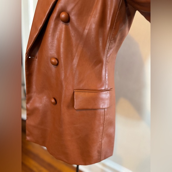 BLANKNYC Faux Leather Double-Breasted Blazer – Rich Mocha - Picture 11 of 12